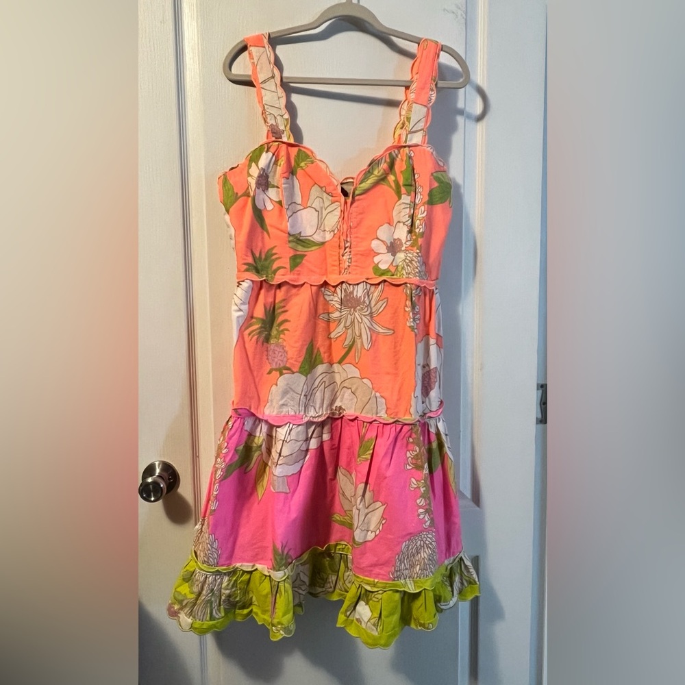 Farm Rio bright colorful scalloped dress